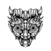 Japnese oni mask devil hand drawn illustration vector