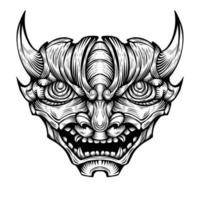ilustración de dibujado a mano de diablo de máscara de oni japonés vector