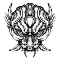 ilustración de dibujado a mano de diablo de máscara de oni japonés vector
