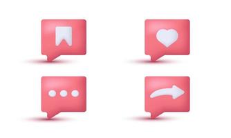 illustration icon 3d social media share like save isolated on white background vector