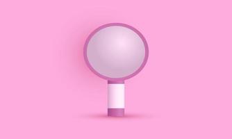 illustration icon 3d pink magnifying glass discovery research search analysis isolated on background vector