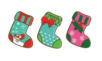 A set of Christmas socks for the holiday. Cartoon. Flat design. Vector