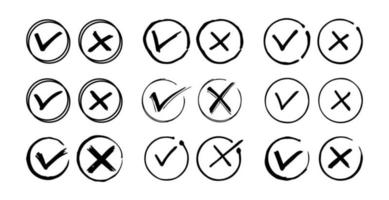 Tick and cross  signs. Checkmark OK and X icons. vector