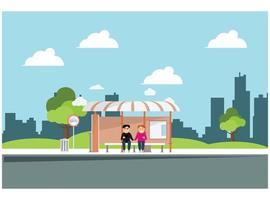 illustration flat waiting for the bus on .  Suitable for Diagrams, Infographics, And Other Graphic assetsa park bench vector