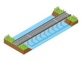 puente isométrico que conecta 2 ciudades. ilustración isométrica vectorial adecuada para diagramas, infografías y otros activos gráficos vector