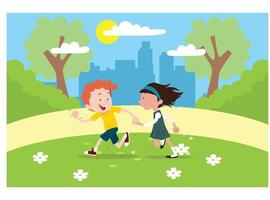 flat illustration playing in park happy with friends.  Suitable for Diagrams, Infographics, And Other Graphic assets vector