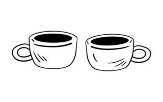 Hand Drawn Doodle Two cups of coffee, tea. Coffee drink concept. Tea Couple concept. Two mugs with hot drink. Isolated on white background vector
