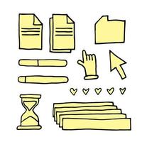 icons, logos and symbols of files, cursors, folders on the desktop - hand drawn doodle style set vector