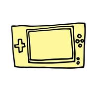 mini consola portátil - vector de estilo de boceto de garabato dibujado a mano. dibujo vectorial de gamepad vintage