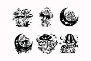 Celestial witchy mushroom with mystical boho elements vector