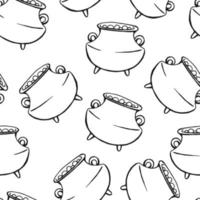 Seamless pattern with witch cauldron. Hand drawn vector illustration.