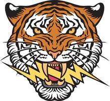 Ilustración de vector de color de cara de tigre y relámpago