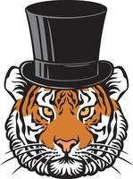 Tiger Head with Top Hat Vector Illustration