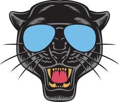 Black Panther Face with Aviator Sunglasses Color Vector Illustration