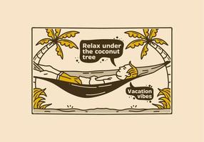 Vintage art illustration of a man relax on hammock vector