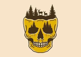 Vintage art illustration of skull, pine trees and deer vector