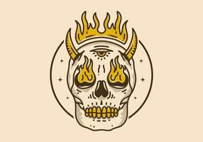 Vintage art illustration of skull with fire flame vector