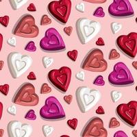 A pattern of red, pink and white candies in the form of a heart on a delicate background. Suitable for printing on textiles and paper. Festive packaging for Valentine's Day. vector