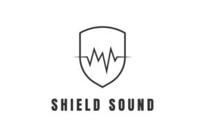 protección de escudo con forma de onda de audio de sonido para grabar el logotipo vector