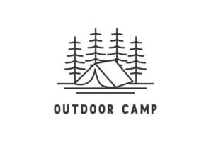 Hipster Pine Cedar Spruce Conifer Hemlock Cypress Evergreen Fir Trees Forest with Tent for Outdoor Camp Scout Logo vector