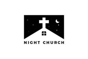 diseño del logotipo de la capilla de la iglesia católica cristiana del cielo nocturno vintage vector