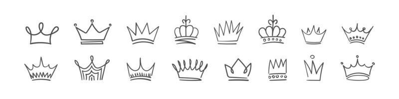 Crown icons set. Doodle crown set, hand drawn icons. Vector illustration