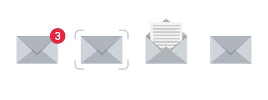 Notification icons. Message icons set. Email icons. Envelope icons. Flat style. Vector illustration