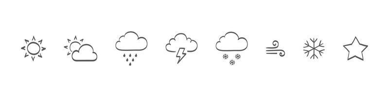 Set of drawn Weather icons. Weathers icons. Weather vector icons. Weather icons sun and clouds in sky, rain with snow, thunder and lightning.. Vector illustration