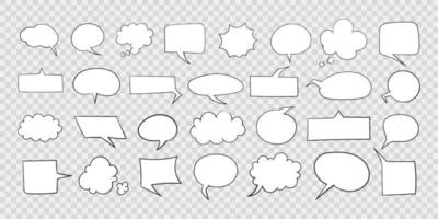 Speech bubbles. Hand drawn Icons. Collection of empty speech bubbles. Comic speech bubbles on transparent background. Retro empty comic bubble. Vector illustration