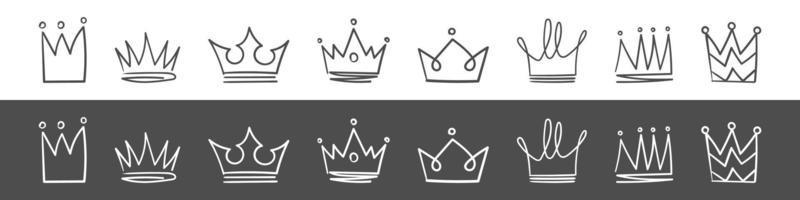 iconos de la corona. coronas dibujadas a mano. coronación imperial real y símbolos de monarca. ilustración vectorial vector