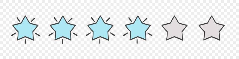 Stars quality rating icons. Drawn blue stars icons. Sketch style icons. Vector illustration