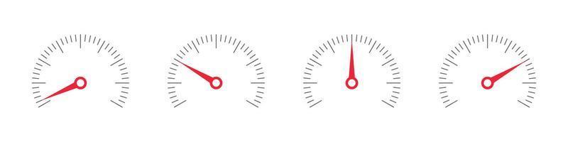 Radial scale icons. Risk Gauge Scale. Speedometer icons. Set of Measuring Scales. Vector illustration