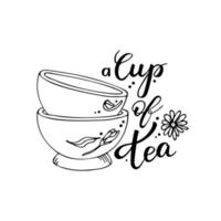 vector handwritten lettering quote with tea phrase. hand drawn calligraphy type