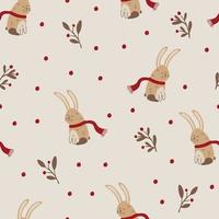 Bunny seamless vector pattern. The limited palette is ideal for printing textiles, fabric, wrapping paper Simple hand drawn illustration of a forest rabbit character in Scandinavian style.