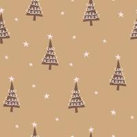 Christmas trees seamless vector pattern. The limited palette is ideal for printing textiles, fabric, wrapping paper Simple hand drawn vector illustration in Scandinavian style.