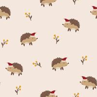 Hedgehog seamless vector pattern. The limited palette is ideal for printing textiles, fabric, wrapping paper Simple hand drawn illustration of a forest hedgehog character in Scandinavian style.