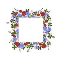 Square frame wild herbs and flowers  with white place for text in the middle vector