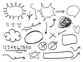 hand drawn set of abstract comic doodle elements. use for concept design. isolated on white background. vector illustration