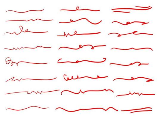 Hand drawn set of underline, curly swishes, swashes, swoops. swirl. Highlight text elements. vector illustration