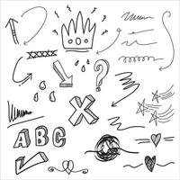 hand drawn set of abstract comic doodle elements. use for concept design. isolated on white background. vector illustration