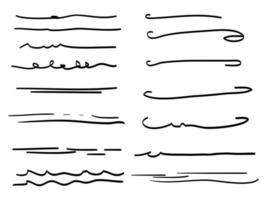 Hand drawn set of underline, curly swishes, swashes, swoops. swirl. Highlight text elements. vector illustration