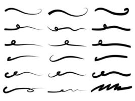 Hand drawn set of underline, curly swishes, swashes, swoops. swirl. Highlight text elements. vector illustration