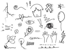 hand drawn set of abstract comic doodle elements. use for concept design. isolated on white background. vector illustration