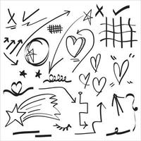 hand drawn set of abstract comic doodle elements. use for concept design. isolated on white background. vector illustration