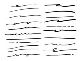 Hand drawn set of underline, curly swishes, swashes, swoops. swirl. Highlight text elements. vector illustration