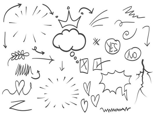 hand drawn set of abstract comic doodle elements. use for concept design. isolated on white background. vector illustration