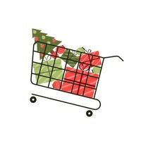 Cart with festive Christmas and New Year gifts. The concept of buying goods vector