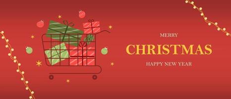 Merry Christmas and Happy New Year. A beautiful red banner for a website, post, postcard, page or app vector