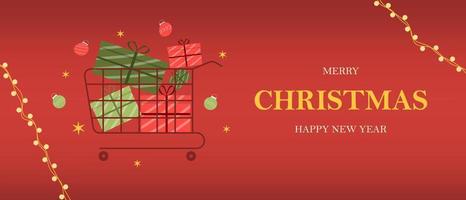 Merry Christmas and Happy New Year. A beautiful red banner for a website, post, postcard, page or app vector