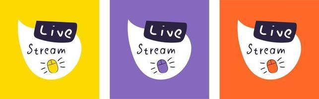 Live Stream Set Labels. Concept of video call. Different posts vector